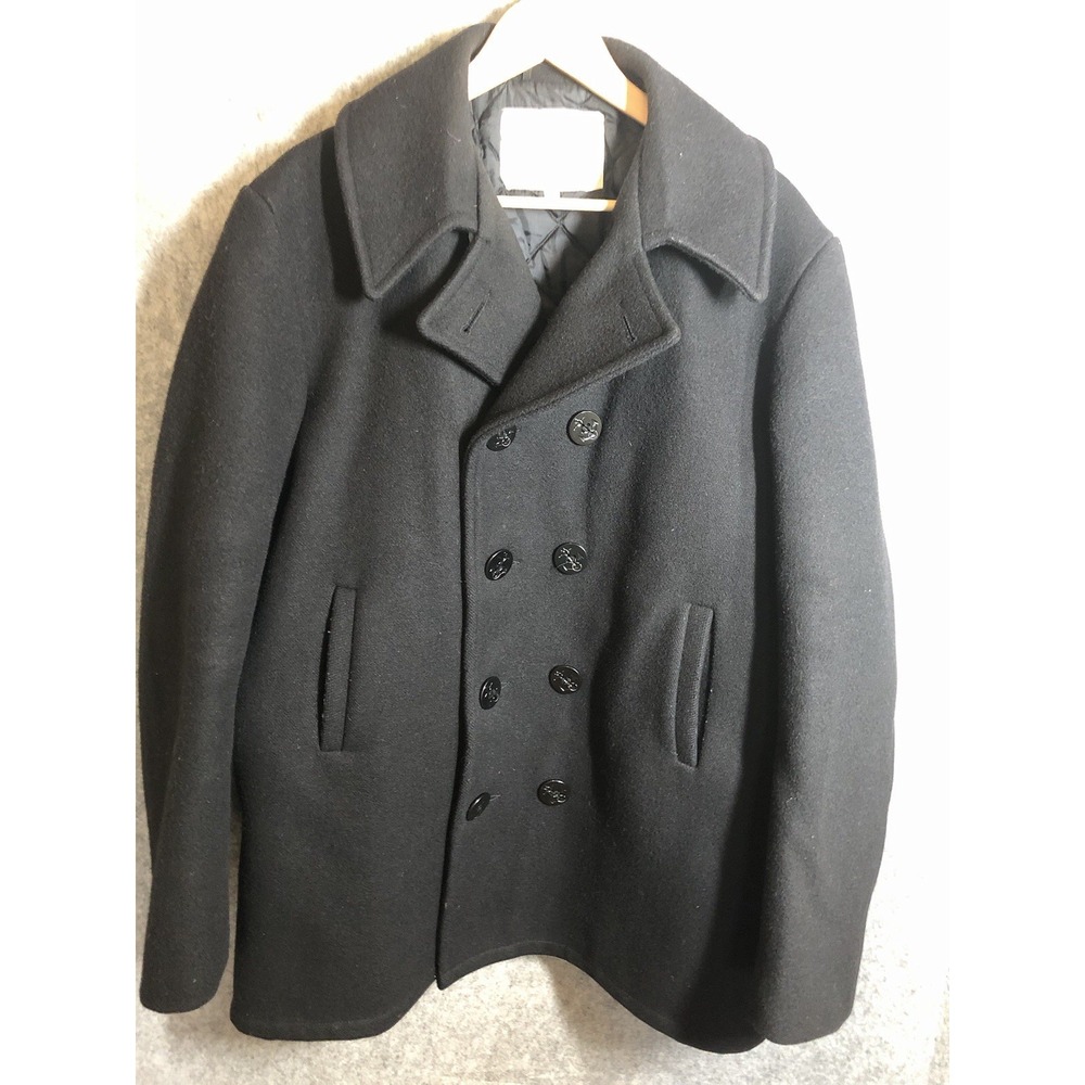 Vintage Naval Issue Coat Mens Large Navy Blue Pea Coat Anchor Buttons Wool USA